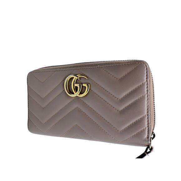 Gucci GG Marmont Zip Around Wallet – Taupe Matelassé Leather (Authentic) - Picture 1 of 6